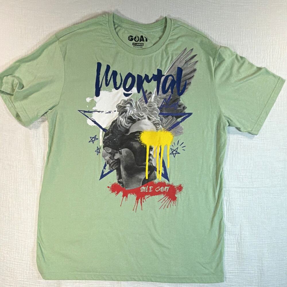 GOAT Mortal Graphic Print Crew Neck Short Sleeve T-Shirt Men’s XL Green
